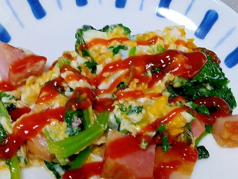 朝食に小松菜の卵炒め